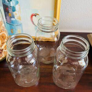 Vintage 1970’s Mason Jar Clear Quart Square Bottom Regular Mouth Jar Set of 3